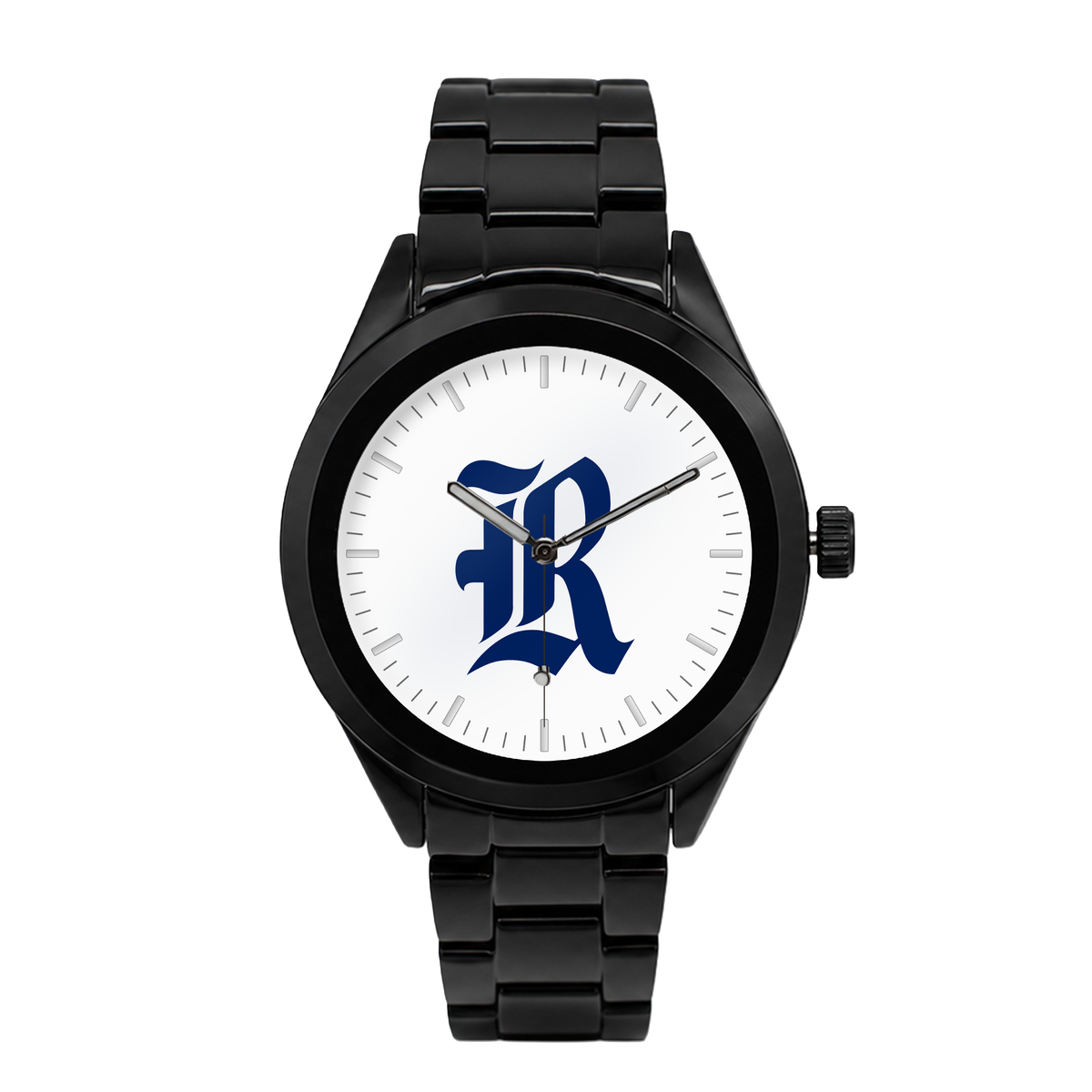 Rice Owls Black Metal Band Round watch with black metal bracelet