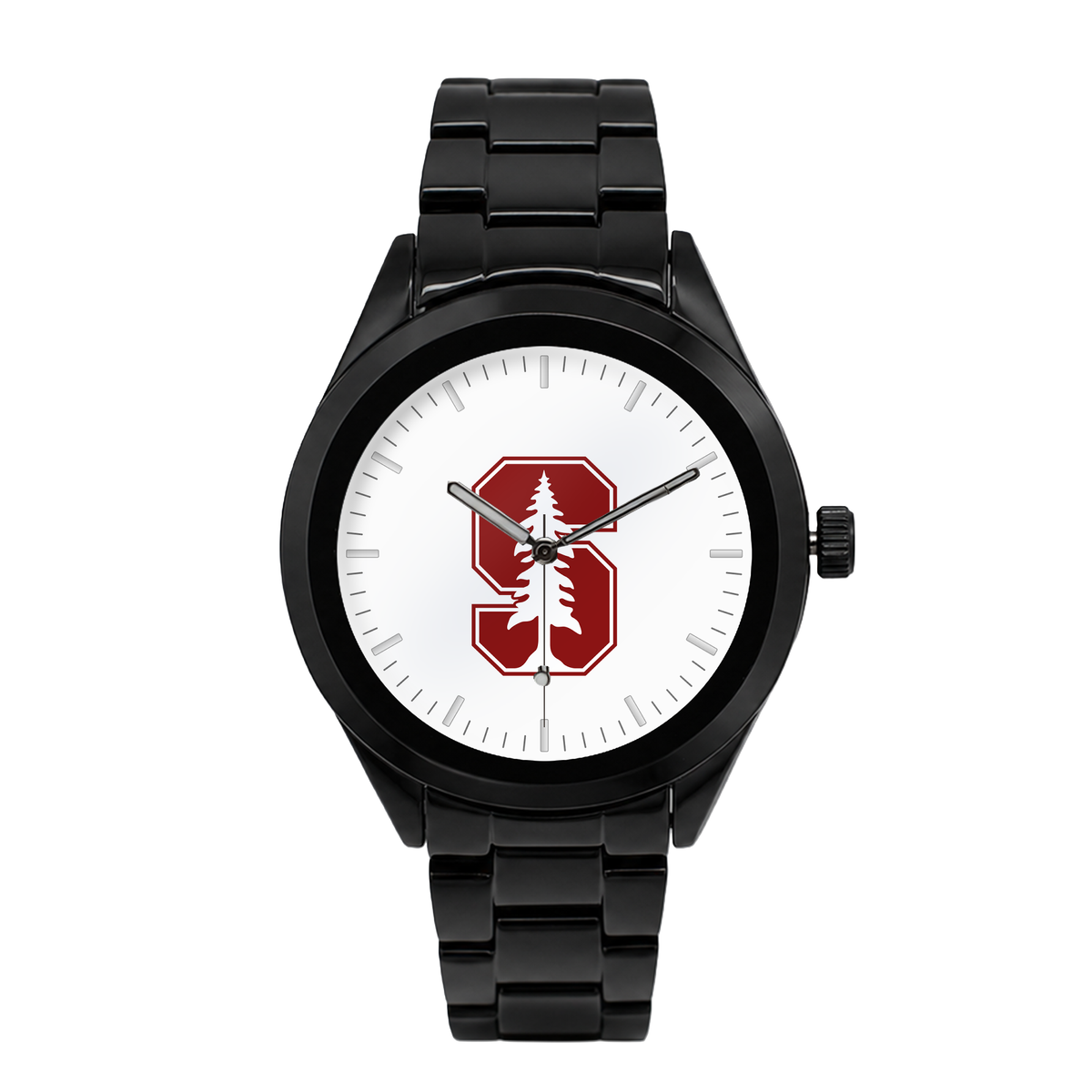 Stanford Cardinal Black Metal Band Round watch with black metal bracelet