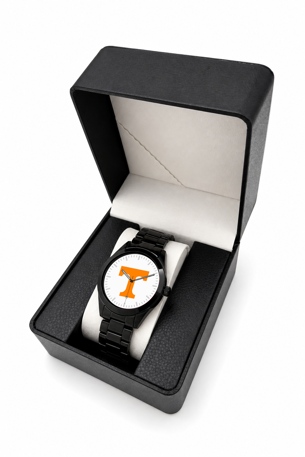Tennessee Volunteers Black Metal Band Round watch with black metal bracelet in LicensedTime gift box