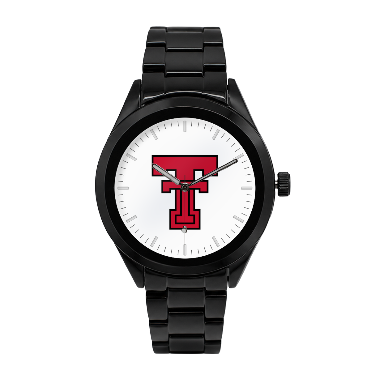 Texas Tech Red Raiders Black Metal Band Round watch with black metal bracelet