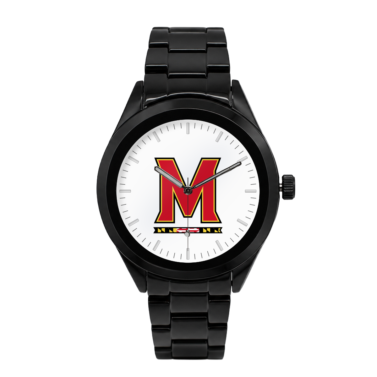Maryland Terrapins Black Metal Band Round watch with black metal bracelet
