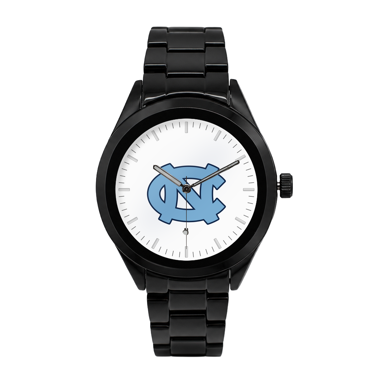 North Carolina Tar Heels Black Metal Band Round watch with black metal bracelet