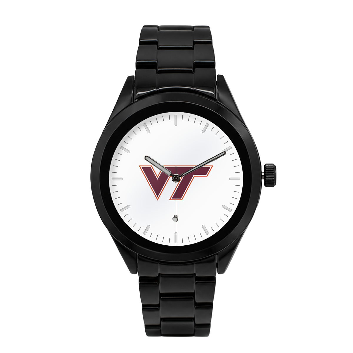 Virginia Tech Hokies Black Metal Band Round watch with black metal bracelet