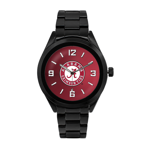Alabama Crimson Tide Black Metal Band Round watch with black metal bracelet