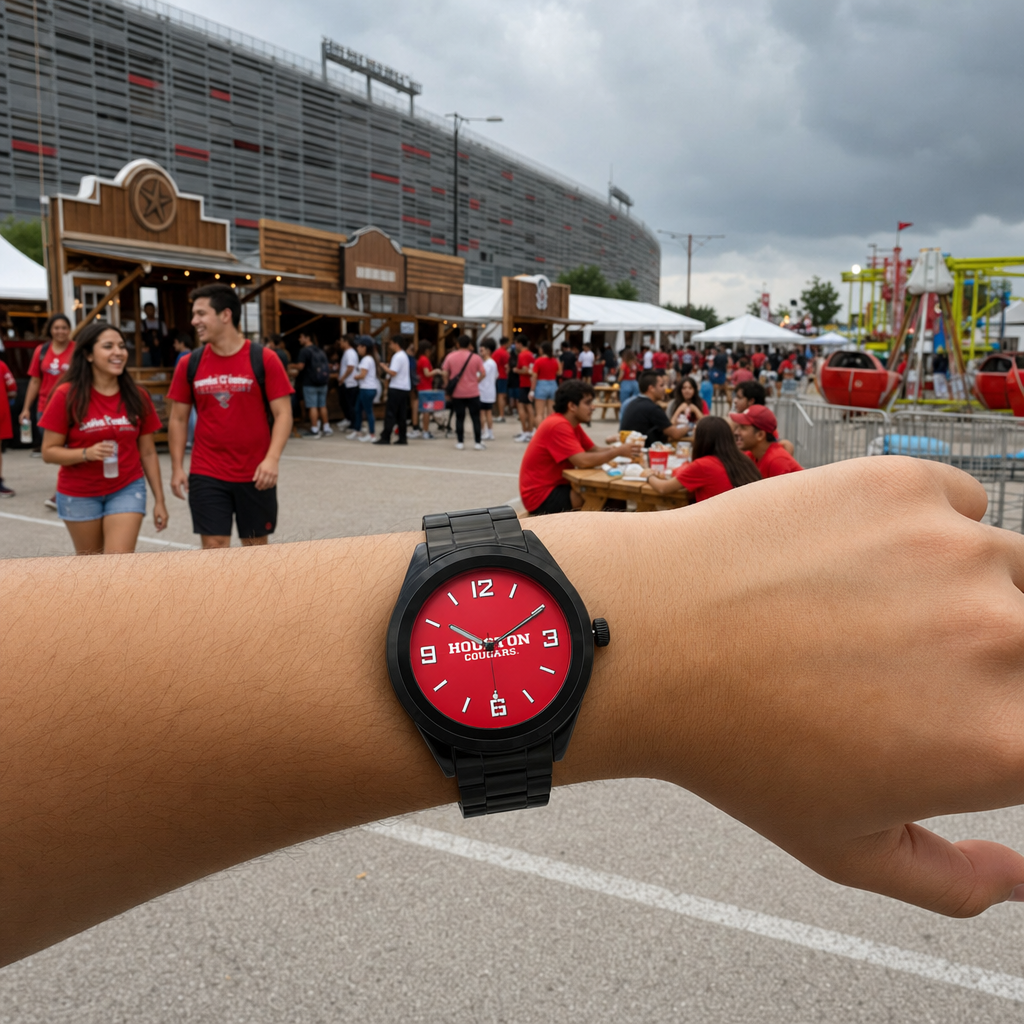 Houston Cougars Black Metal Band Round Watch lifestyle