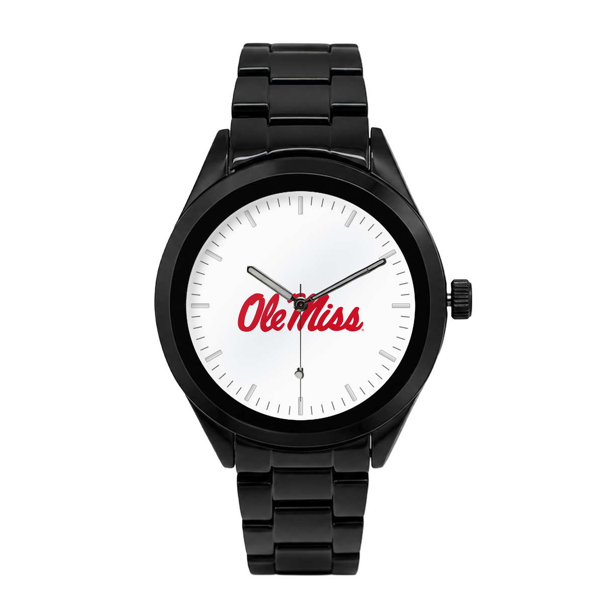 Ole Miss Rebels Black Metal Band Round watch with black metal bracelet