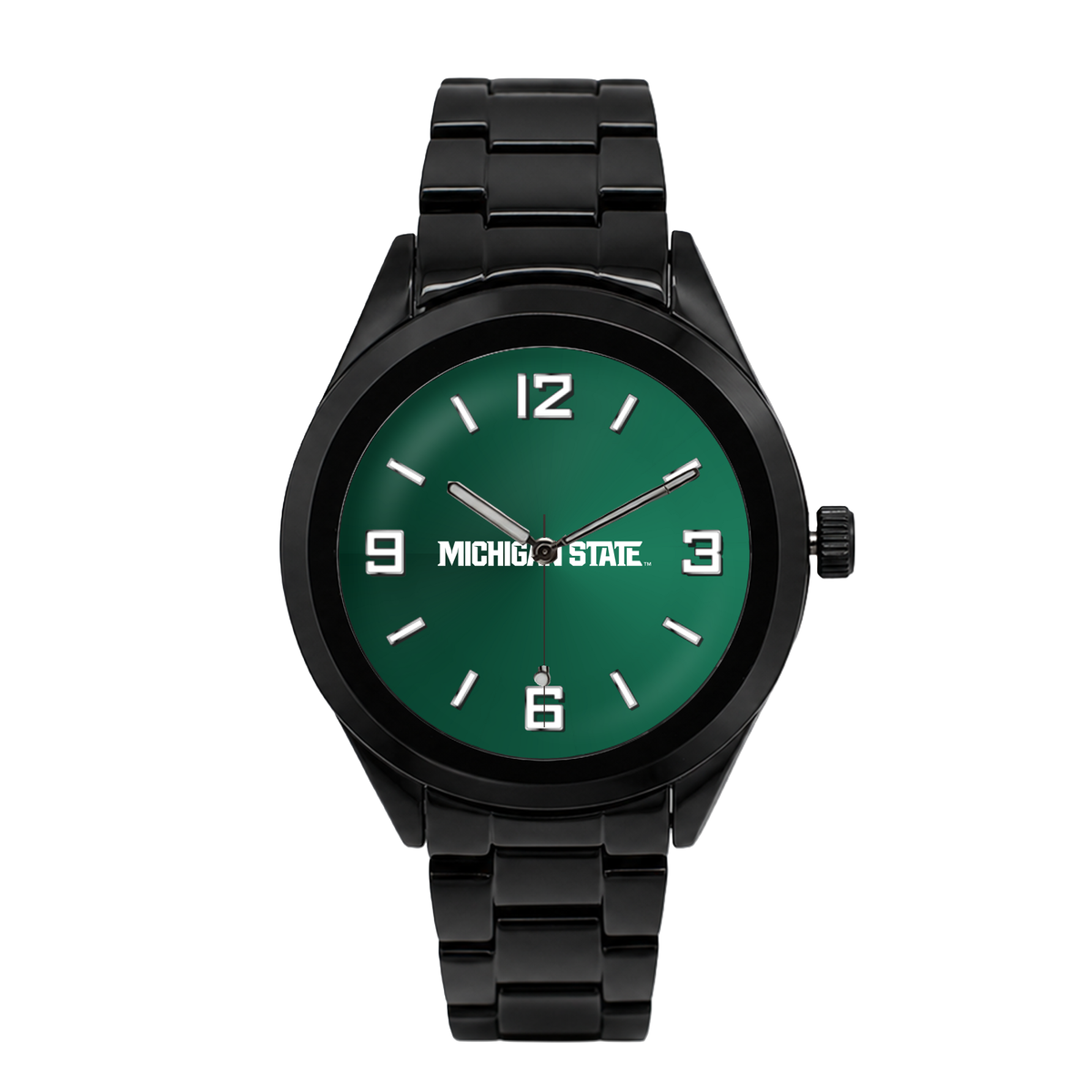 Michigan State Spartans Black Metal Band Round watch with black metal bracelet