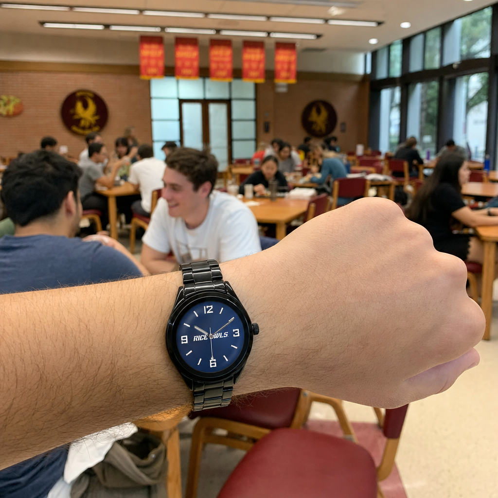 Rice Owls Black Metal Band Round Watch lifestyle