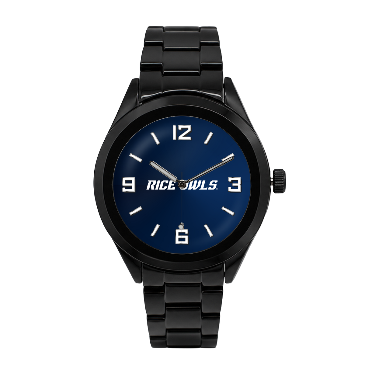 Rice Owls Black Metal Band Round watch with black metal bracelet