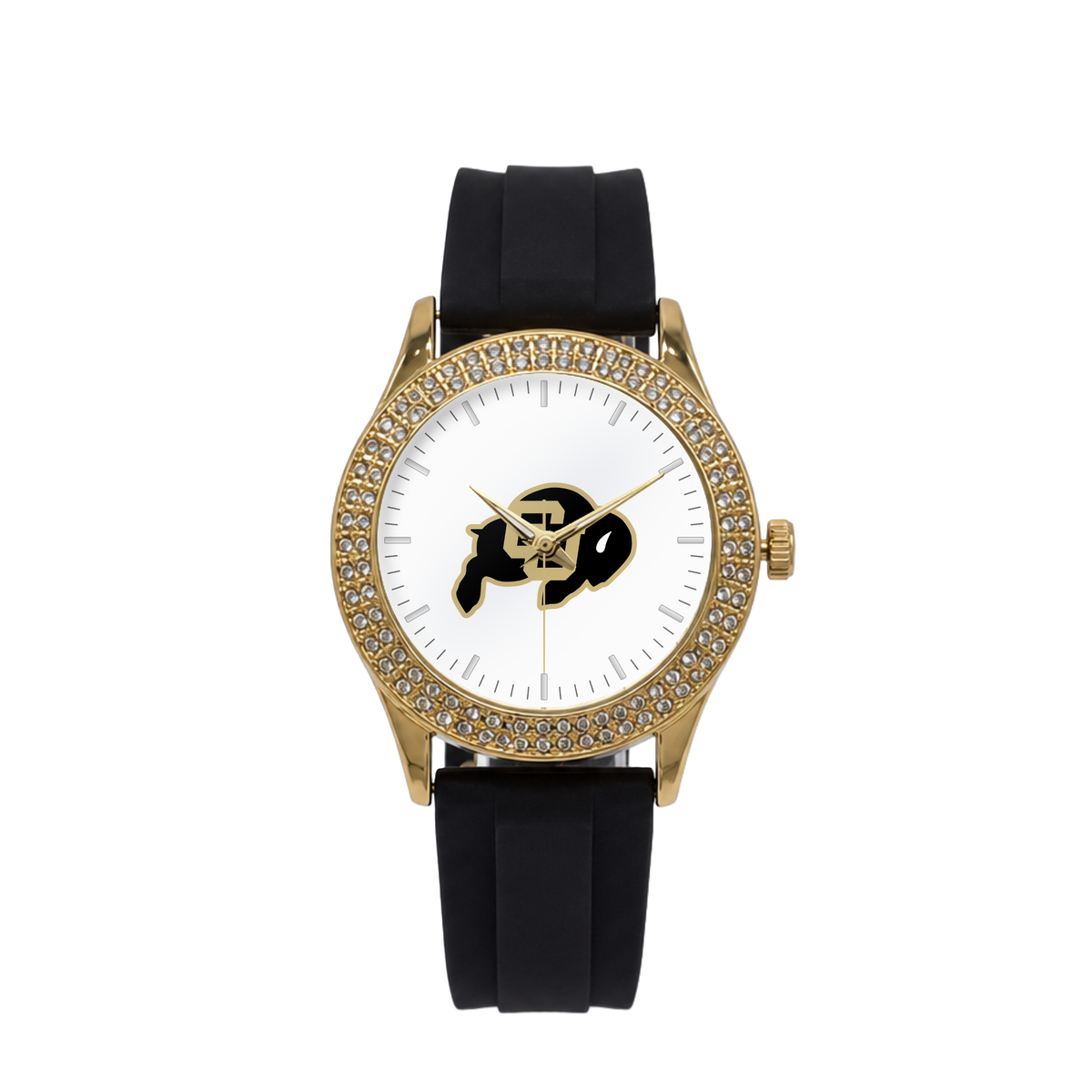 Colorado Buffaloes Gold Metal Diamond watch with black silicone band