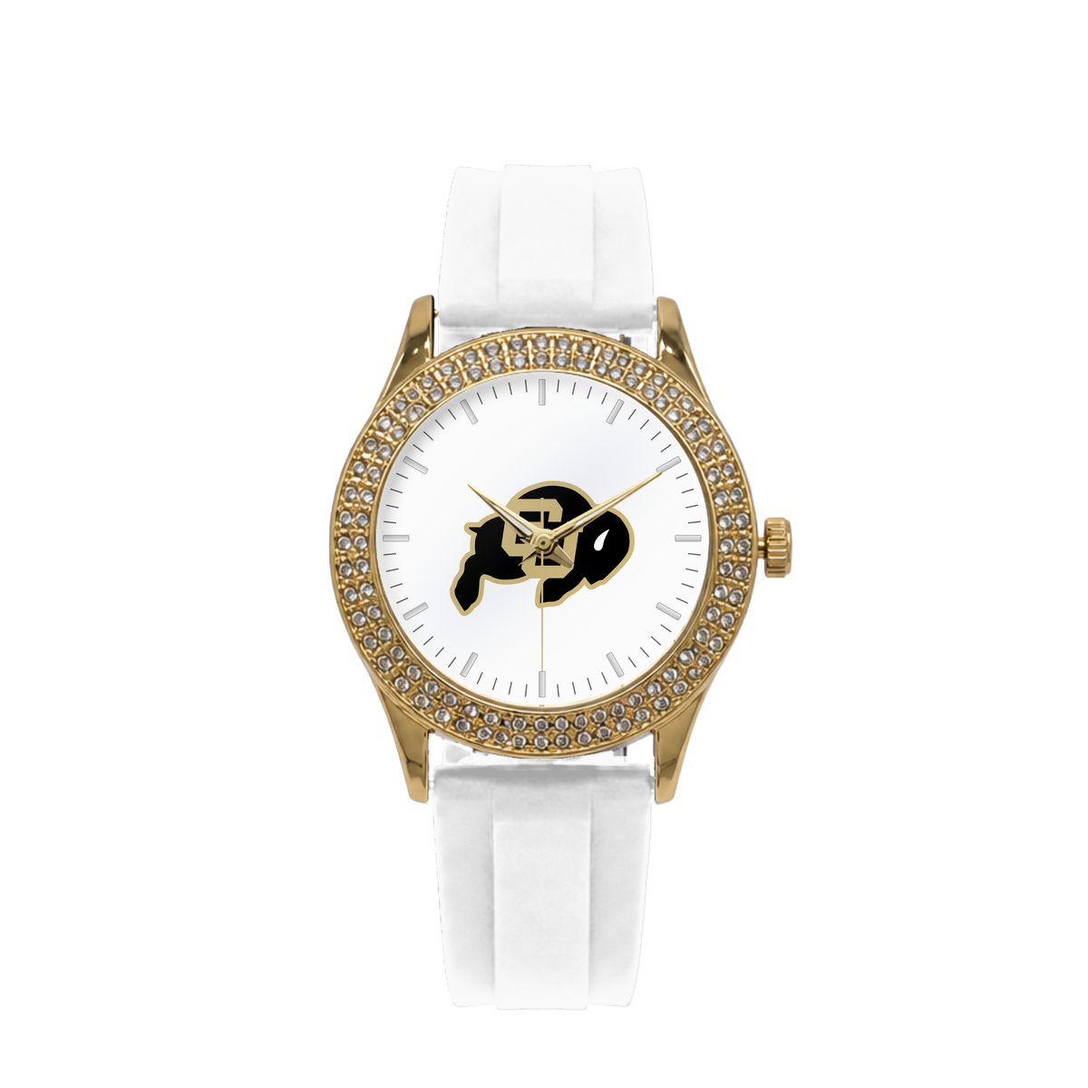 Colorado Buffaloes Gold Metal Diamond watch with white silicone band
