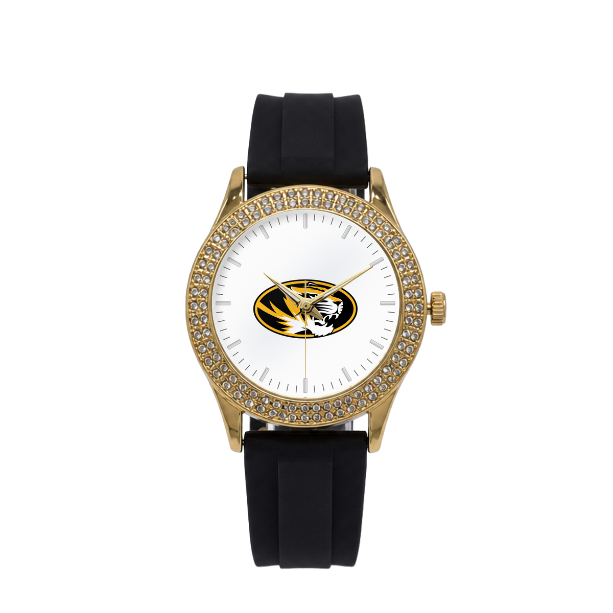 Missouri Tigers Gold Metal Diamond watch with black silicone band