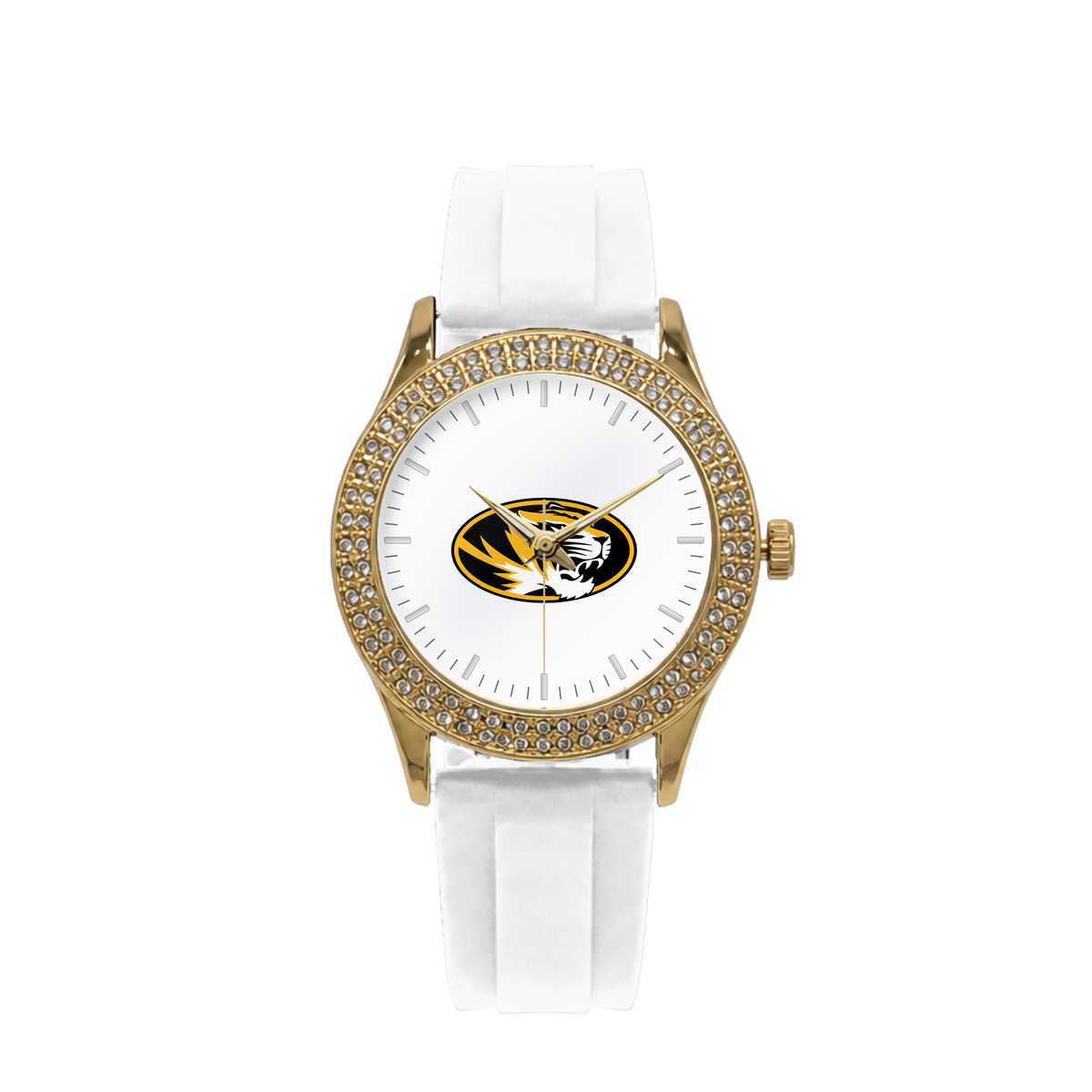 Missouri Tigers Gold Metal Diamond watch with white silicone band