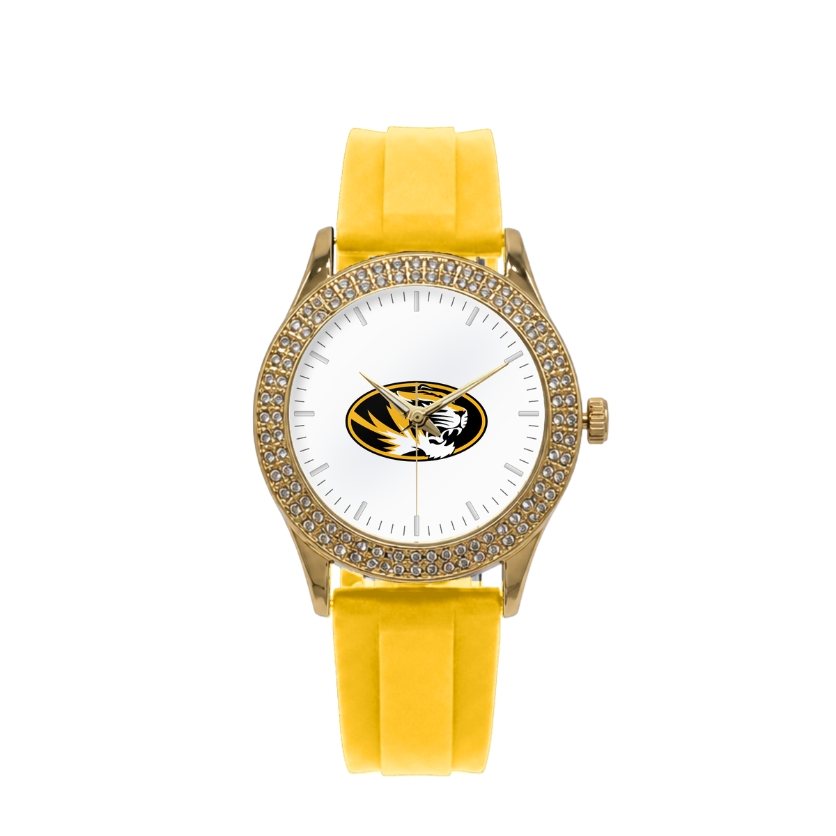 Missouri Tigers Gold Metal Diamond watch with yellow silicone band