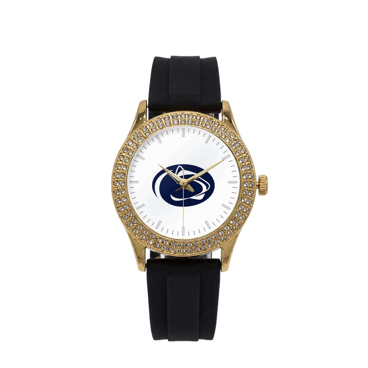 Penn State Nittany Lions Gold Metal Diamond watch with black silicone band