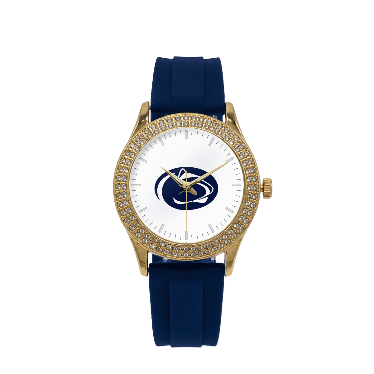 Penn State Nittany Lions Gold Metal Diamond watch with navy silicone band