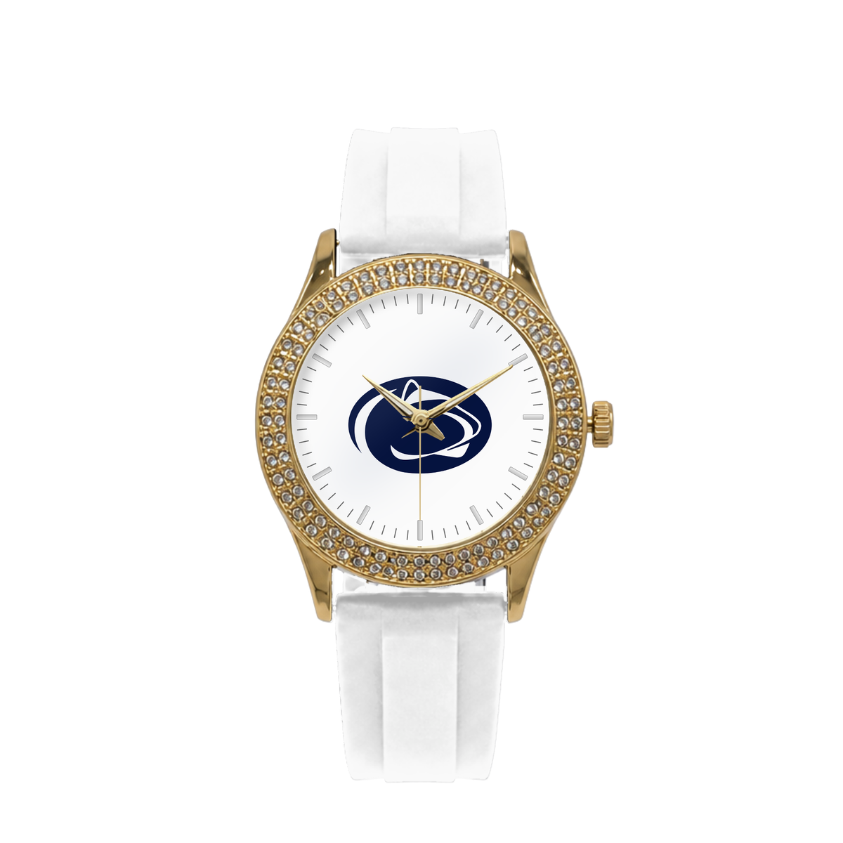 Penn State Nittany Lions Gold Metal Diamond watch with white silicone band