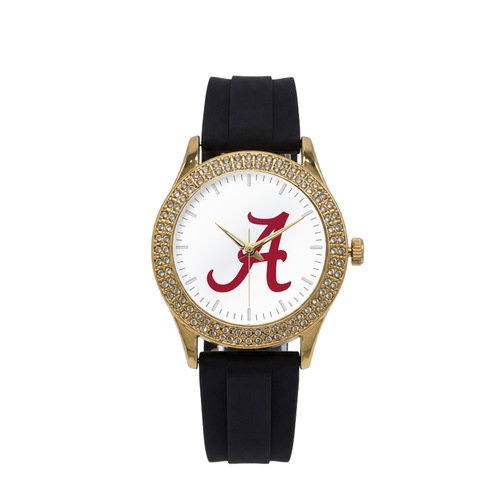 Alabama Crimson Tide Gold Metal Diamond watch with black silicone band