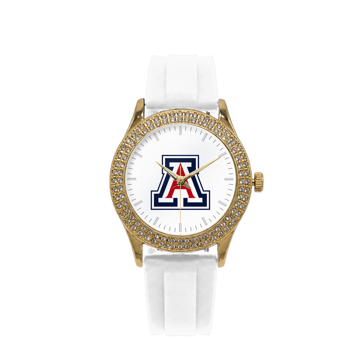 Arizona Wildcats Gold Metal Diamond watch with white silicone band