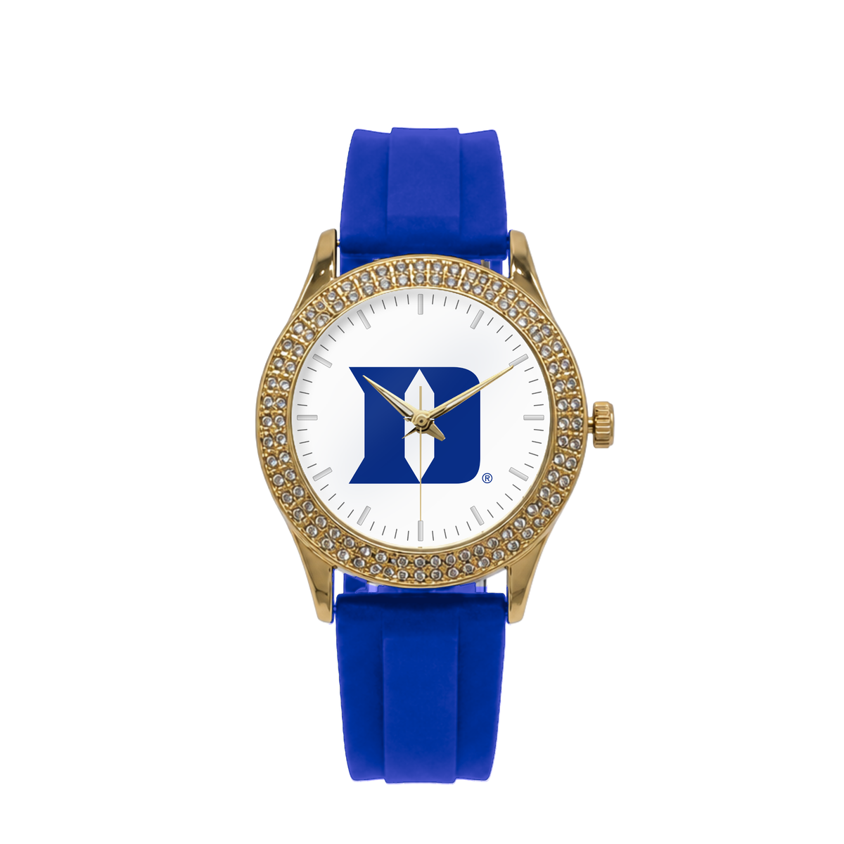 Duke Blue Devils Gold Metal Diamond watch with blue silicone band