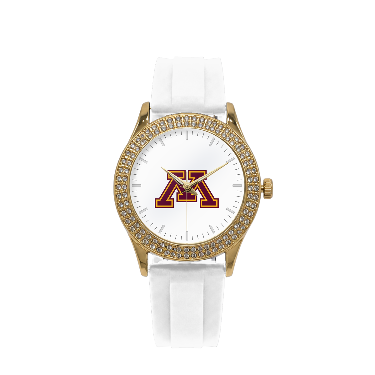 Minnesota Golden Gophers Gold Metal Diamond watch with white silicone band