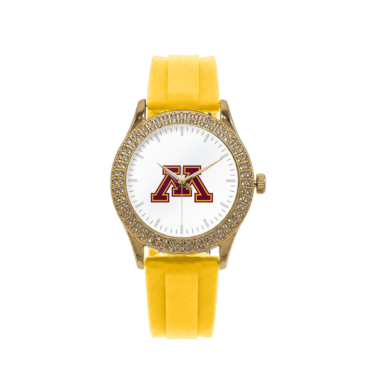 Minnesota Golden Gophers Gold Metal Diamond watch with yellow silicone band