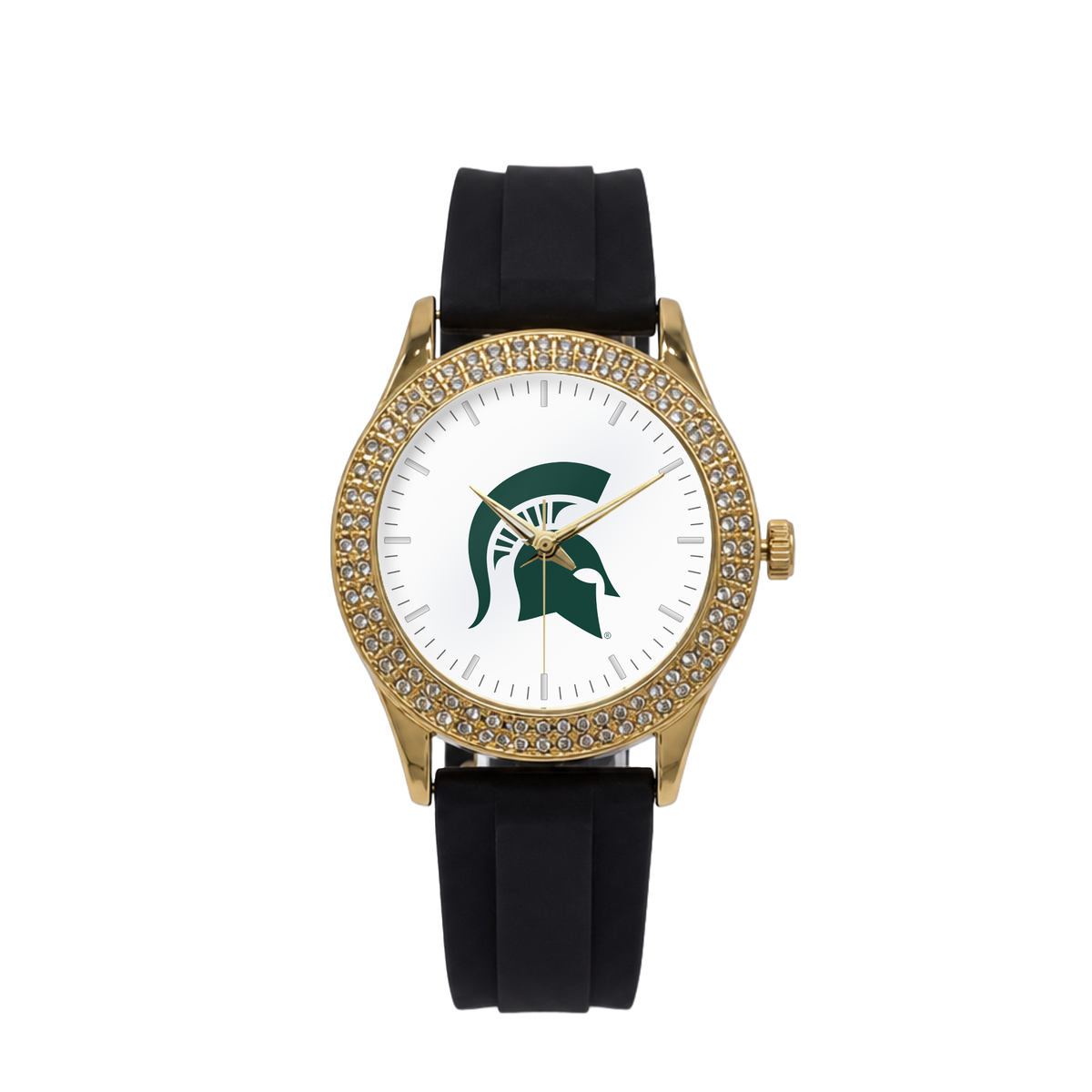 Michigan State Spartans Gold Metal Diamond watch with black silicone band