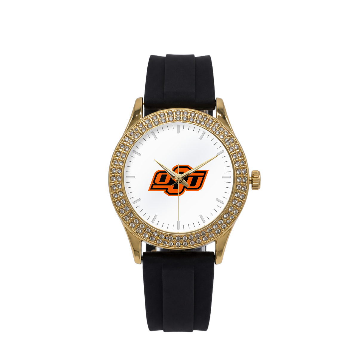 Oklahoma State Cowboys Gold Metal Diamond watch with black silicone band