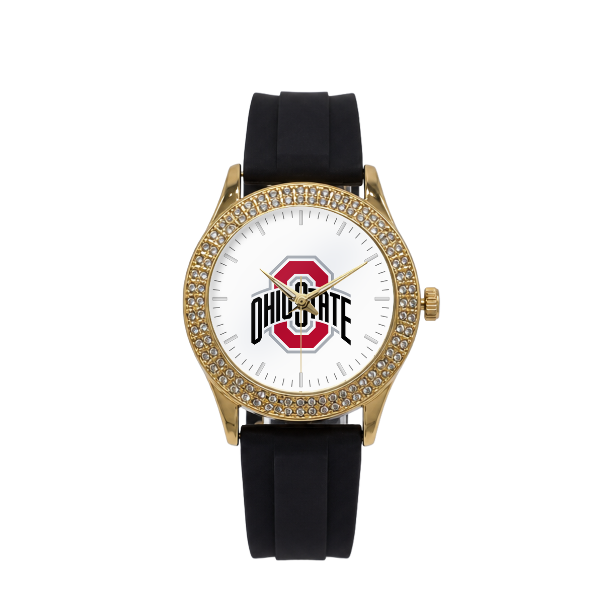 Ohio State Buckeyes Gold Metal Diamond watch with black silicone band