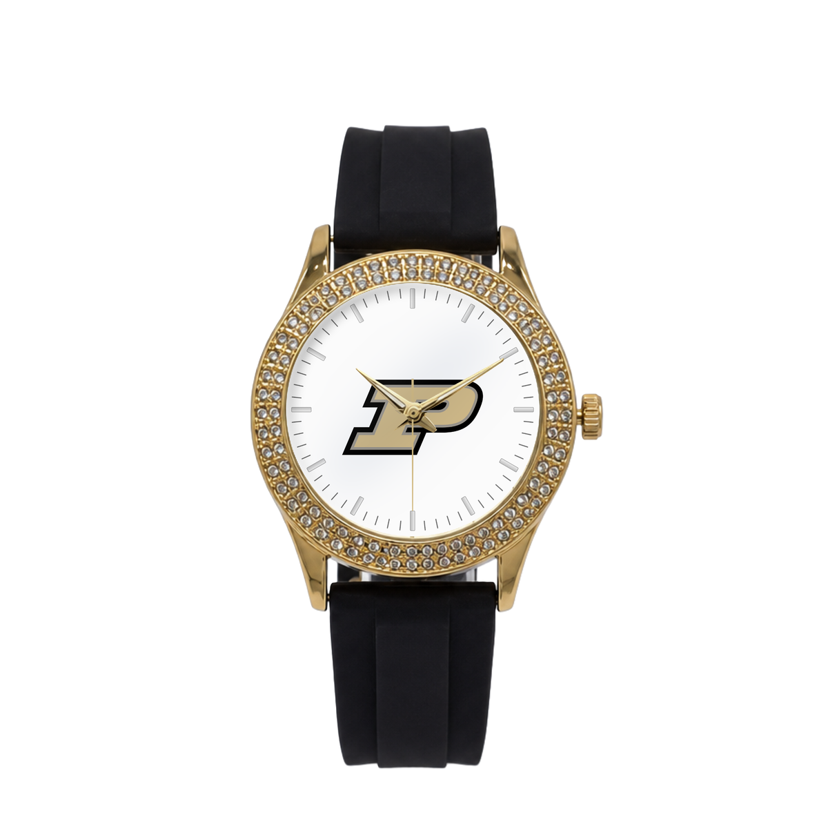 Purdue Boilermakers Gold Metal Diamond watch with black silicone band