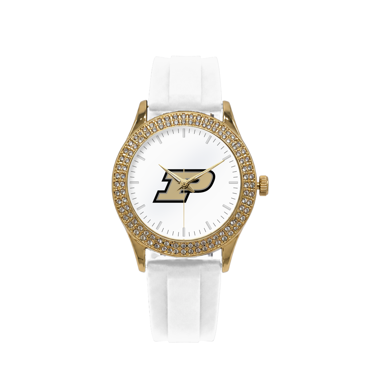 Purdue Boilermakers Gold Metal Diamond watch with white silicone band