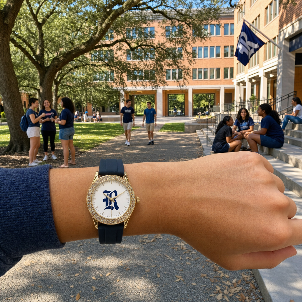 Rice Owls Gold Metal Diamond Watch lifestyle