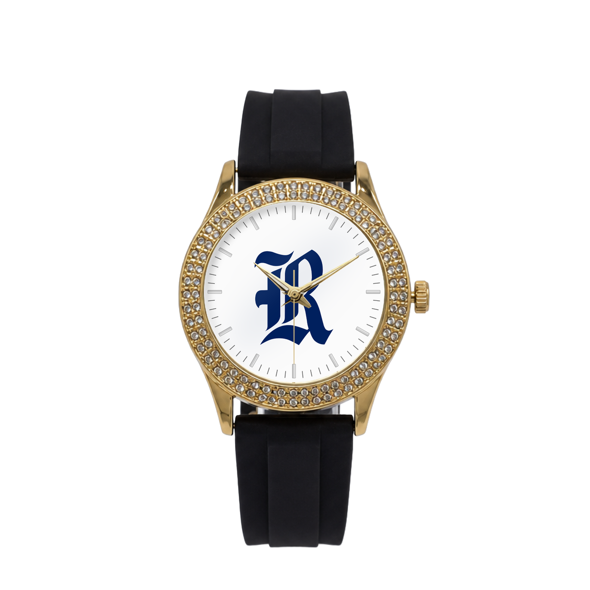 Rice Owls Gold Metal Diamond watch with black silicone band