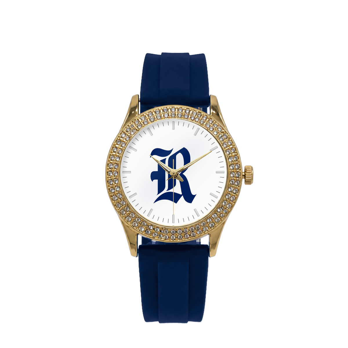 Rice Owls Gold Metal Diamond watch with navy silicone band