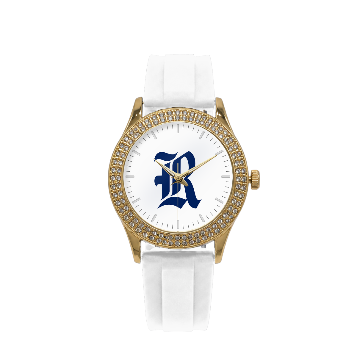 Rice Owls Gold Metal Diamond watch with white silicone band
