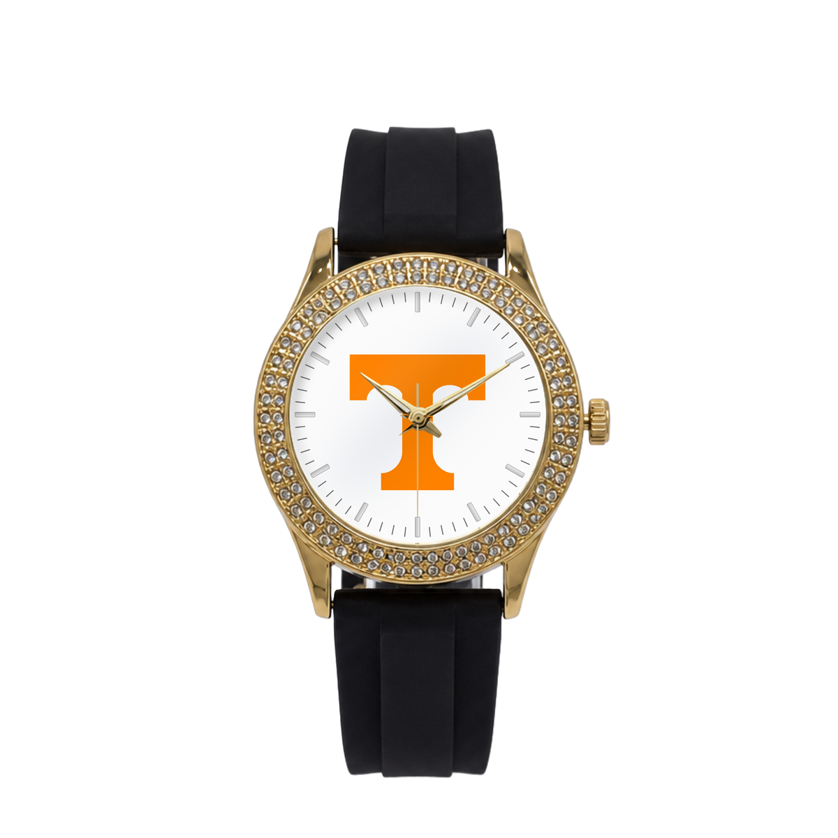 Tennessee Volunteers Gold Metal Diamond watch with black silicone band