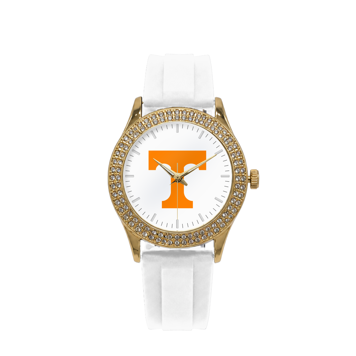 Tennessee Volunteers Gold Metal Diamond watch with white silicone band