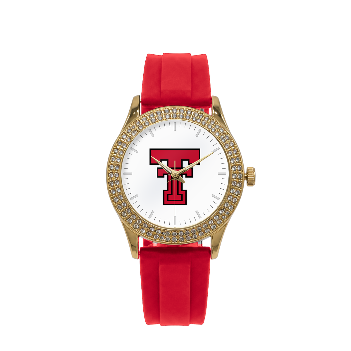 Texas Tech Red Raiders Gold Metal Diamond watch with red silicone band