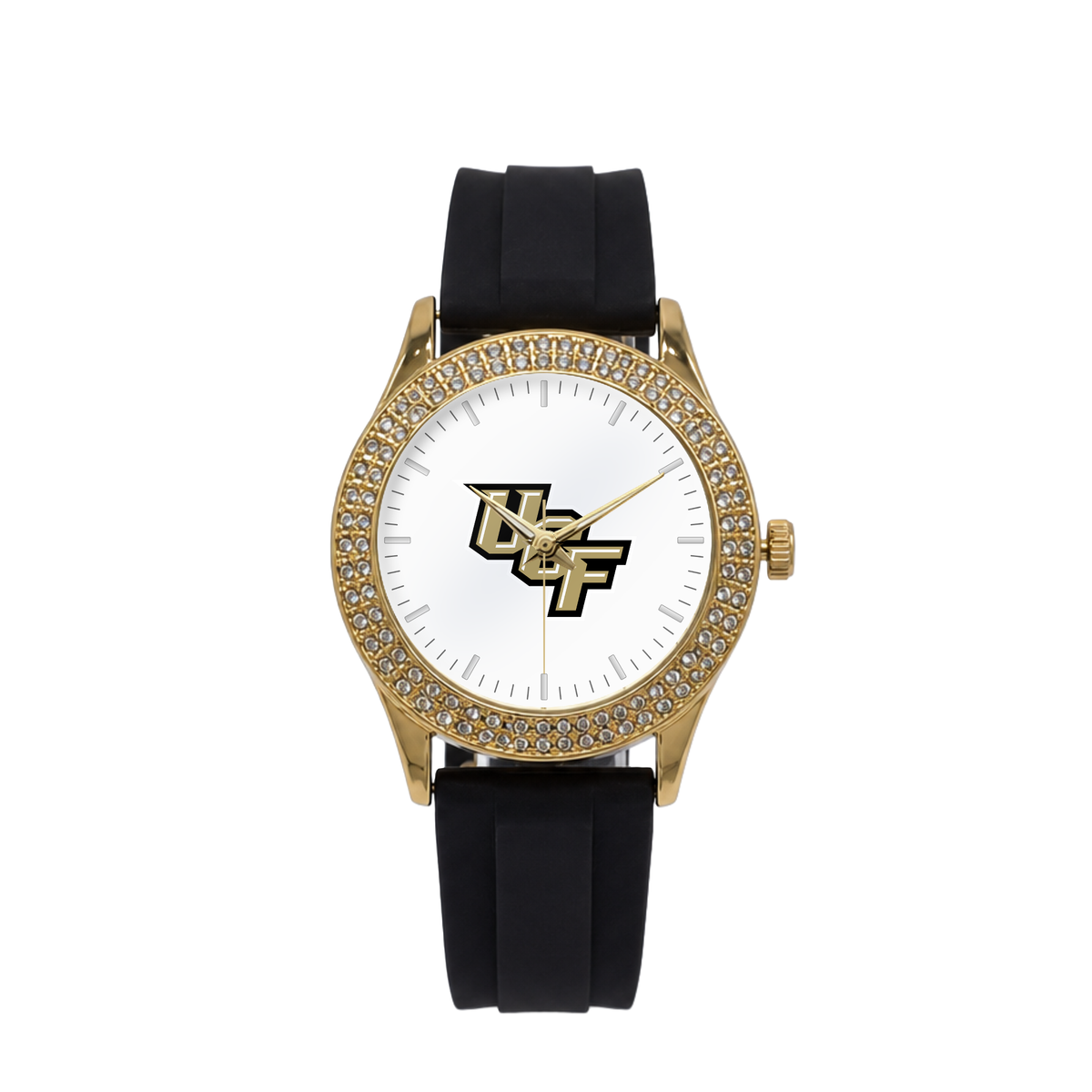 UCF Knights Gold Metal Diamond watch with black silicone band