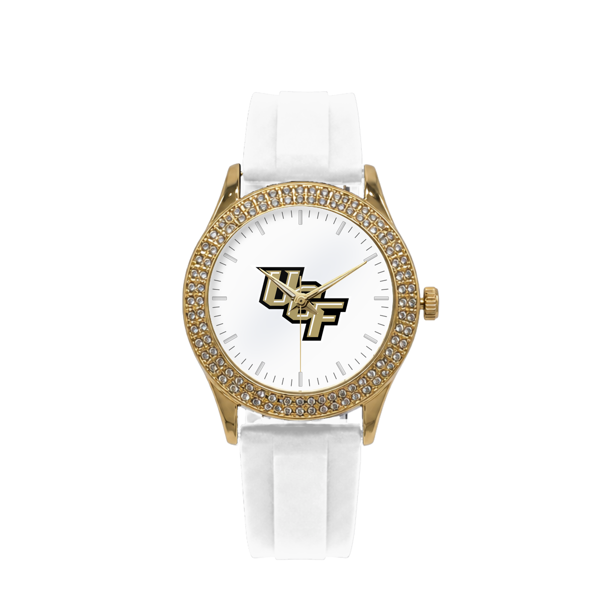 UCF Knights Gold Metal Diamond watch with white silicone band