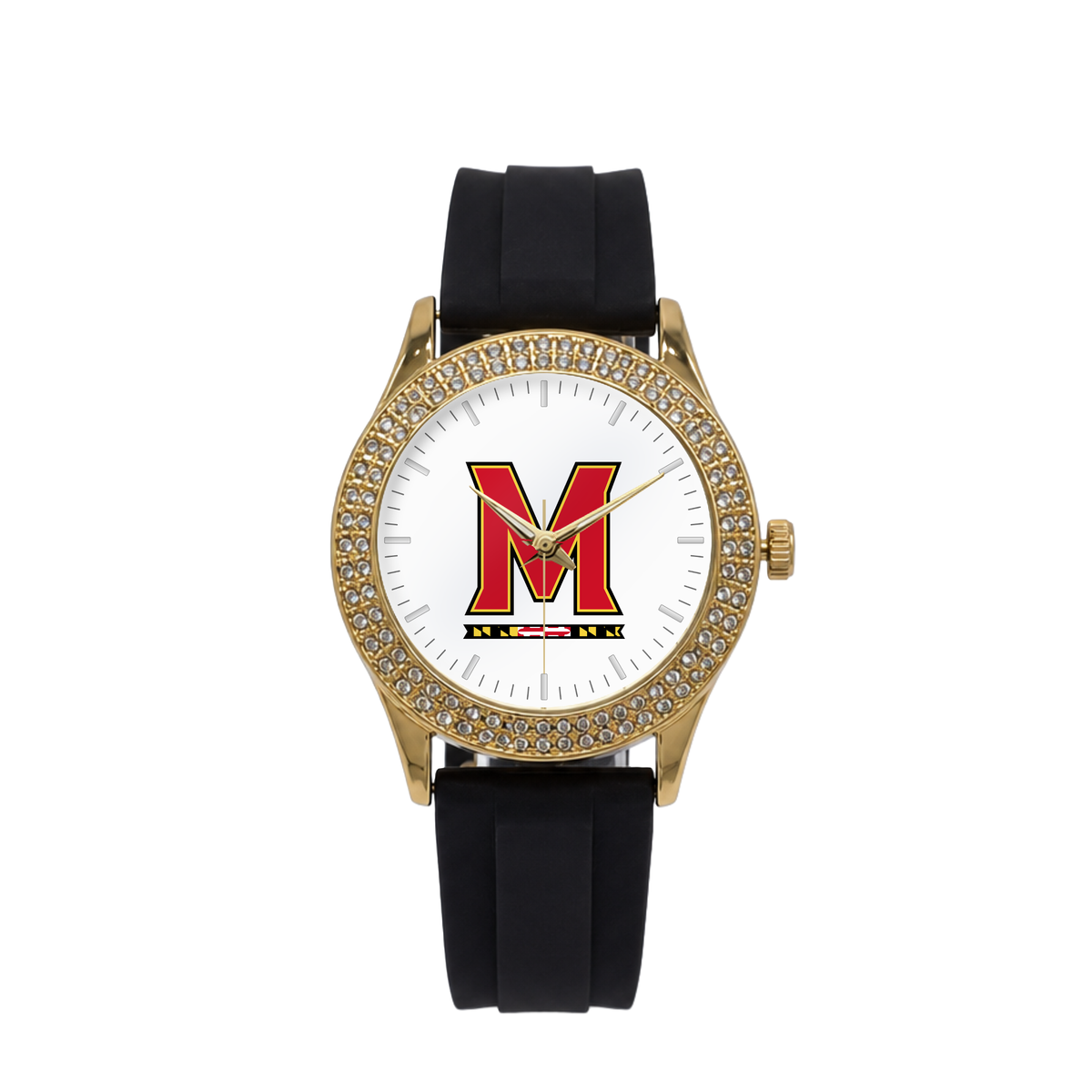 Maryland Terrapins Gold Metal Diamond watch with black silicone band