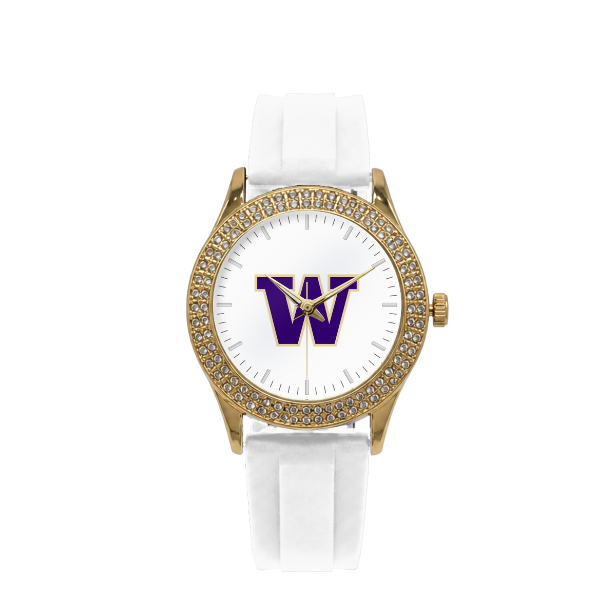 Washington Huskies Gold Metal Diamond watch with white silicone band
