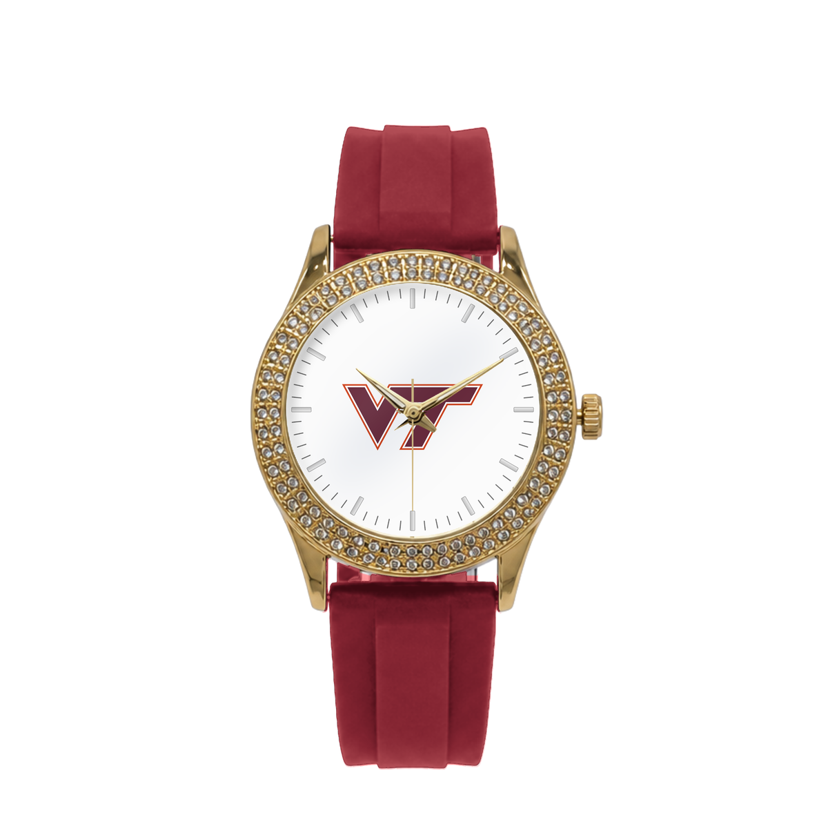 Virginia Tech Hokies Gold Metal Diamond watch with red silicone band