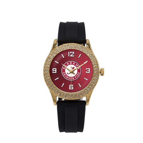Alabama Crimson Tide Gold Metal Diamond watch with black silicone band