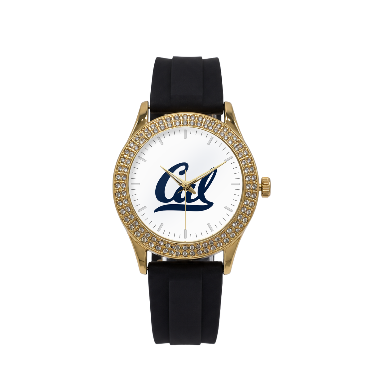 California Golden Bears Gold Metal Diamond watch with black silicone band