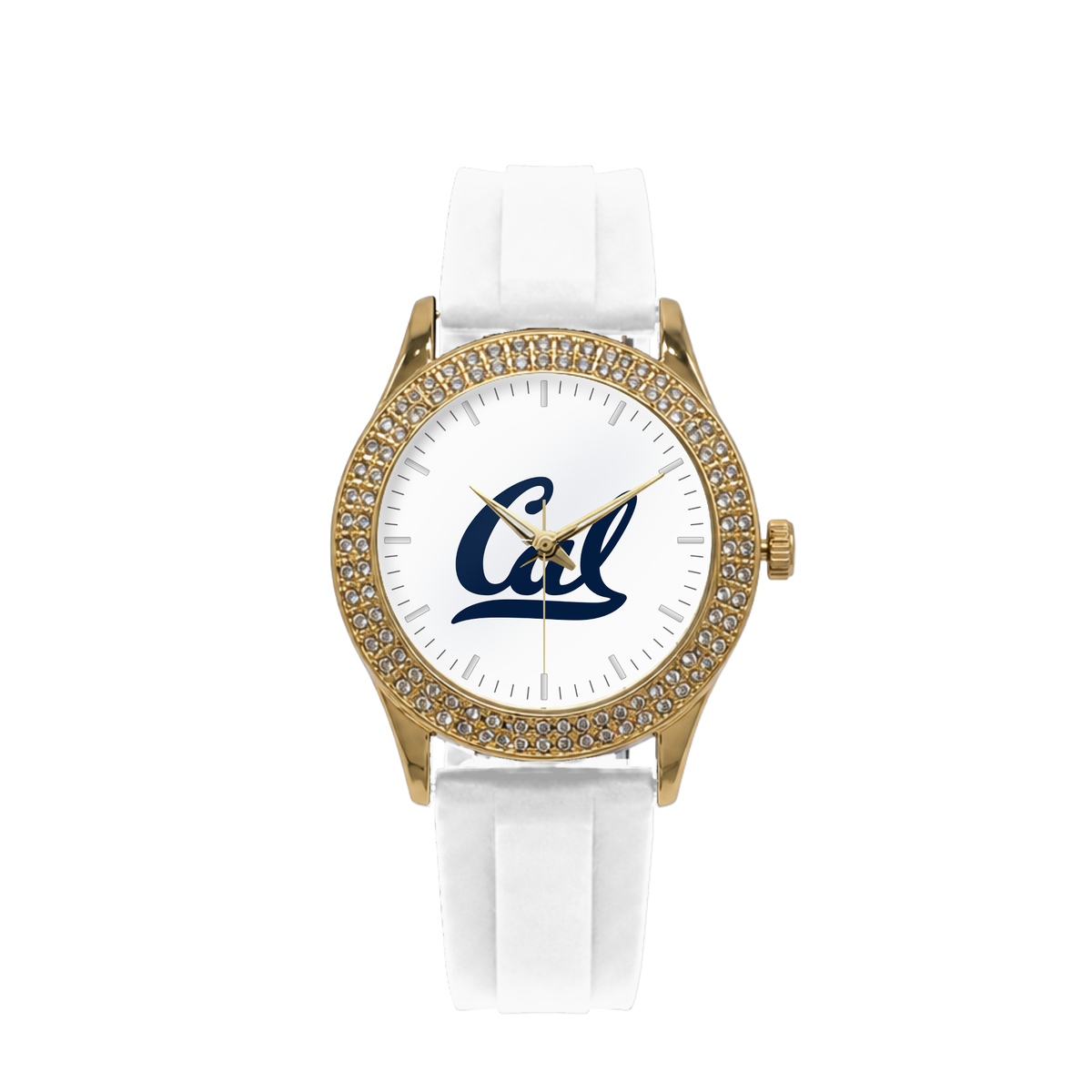 California Golden Bears Gold Metal Diamond watch with white silicone band