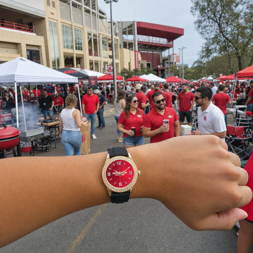 Houston Cougars Gold Metal Diamond Watch lifestyle