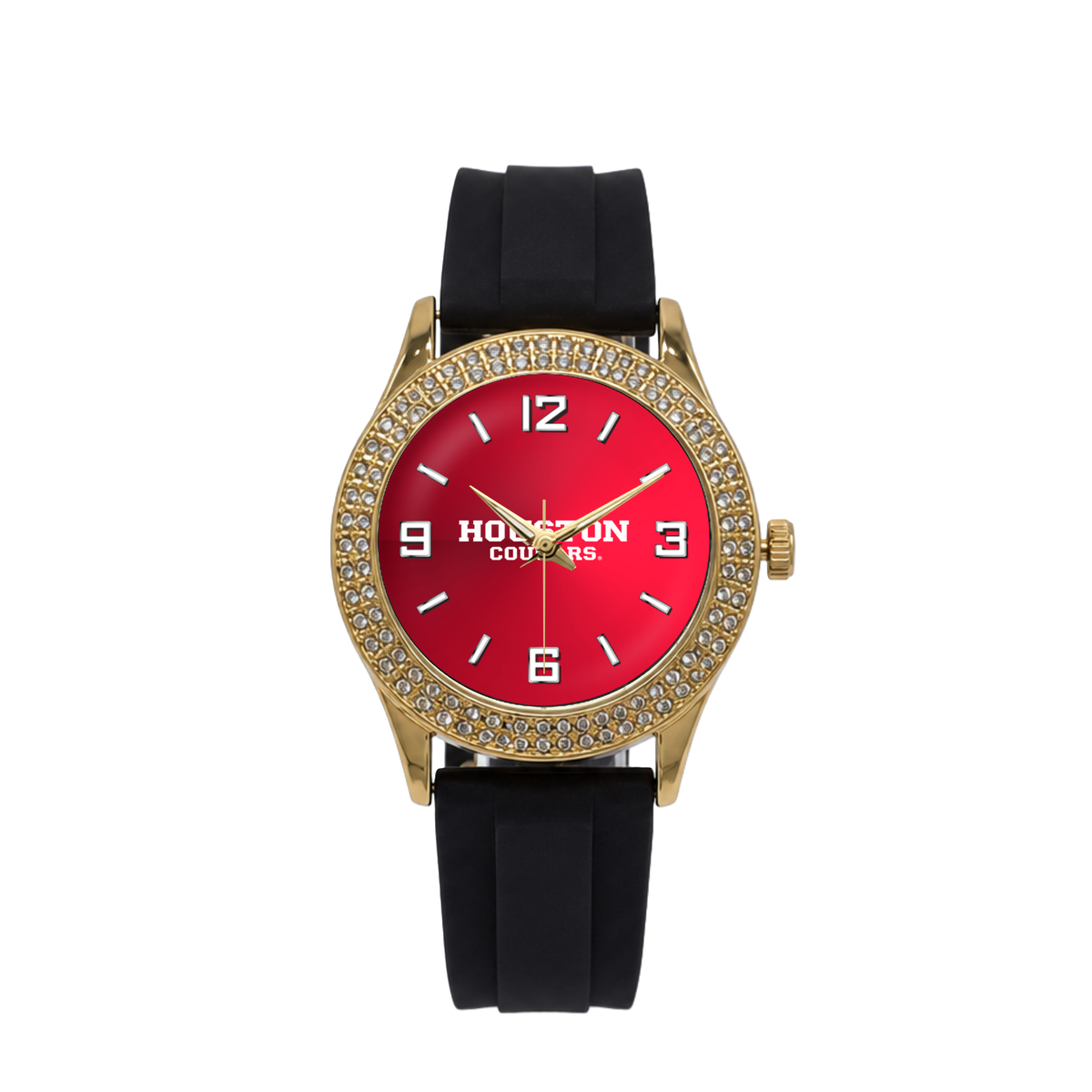 Houston Cougars Gold Metal Diamond watch with black silicone band