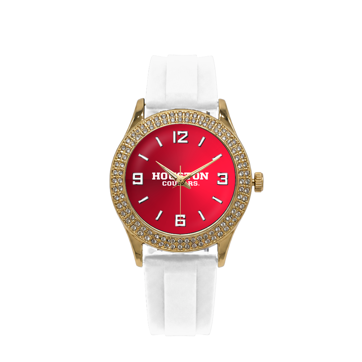 Houston Cougars Gold Metal Diamond watch with white silicone band