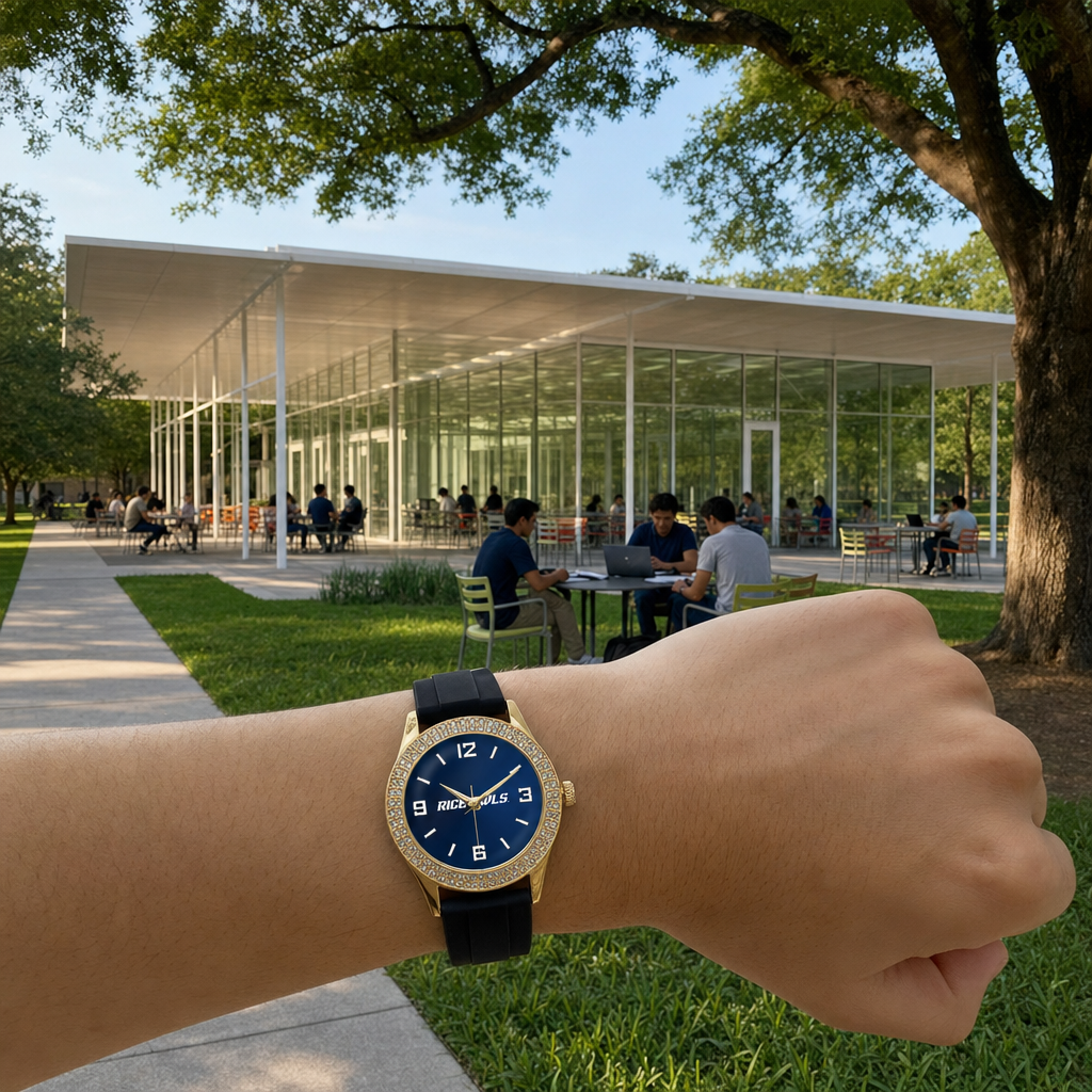 Rice Owls Gold Metal Diamond Watch lifestyle